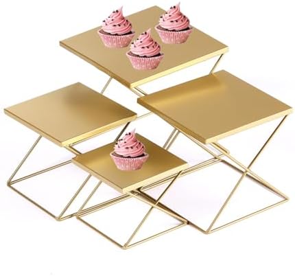 Set of 4 Metal Risers for Display, Brass Square Nesting Buffet Risers Set, Modern Brass Risers Display Stands