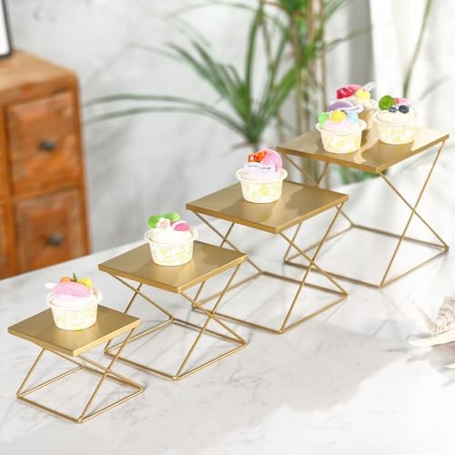 Set of 4 Metal Risers for Display, Brass Square Nesting Buffet Risers Set, Modern Brass Risers Display Stands, alternate view