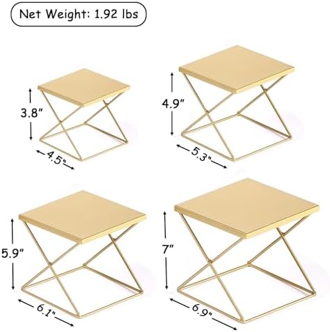 Set of 4 Metal Risers for Display, Brass Square Nesting Buffet Risers Set, Modern Brass Risers Display Stands, alternate view