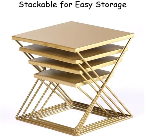 Set of 4 Metal Risers for Display, Brass Square Nesting Buffet Risers Set, Modern Brass Risers Display Stands, alternate view