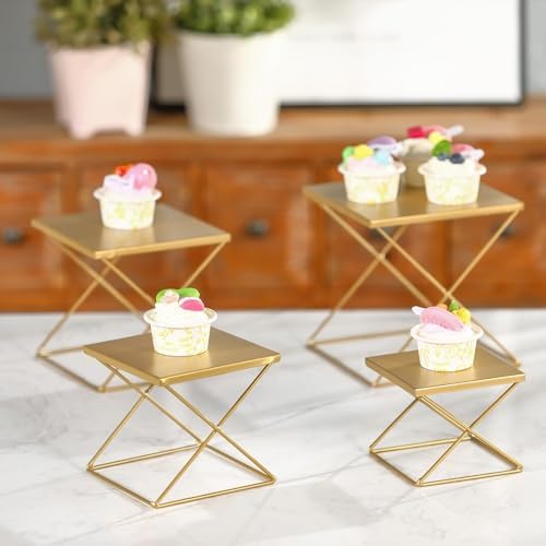 Set of 4 Metal Risers for Display, Brass Square Nesting Buffet Risers Set, Modern Brass Risers Display Stands, alternate view