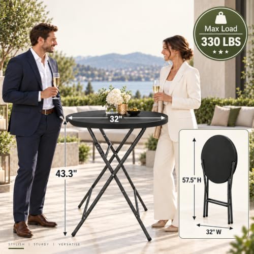 Set of 5 32 Inch Round 43 Inch Bar Height Folding Tables, Black Commercial Cocktail High Top Tables with, alternate view 3