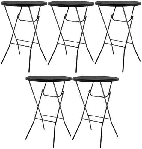 Set of 5, 32" Round 43" Bar High Top Folding Table Commercial Portable for Drink Patio Banquet Card Plastic