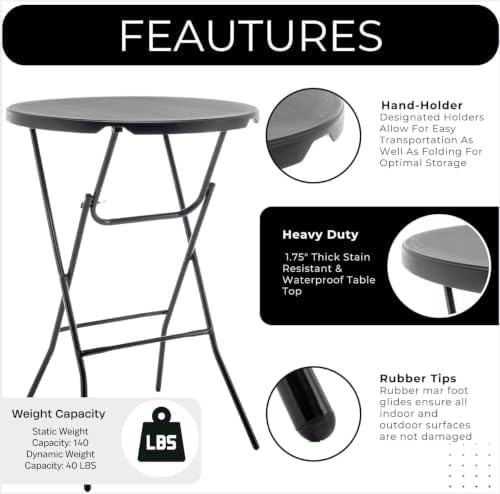 Set of 5, 32" Round 43" Bar High Top Folding Table Commercial Portable for Drink Patio Banquet Card Plastic, alternate view 4