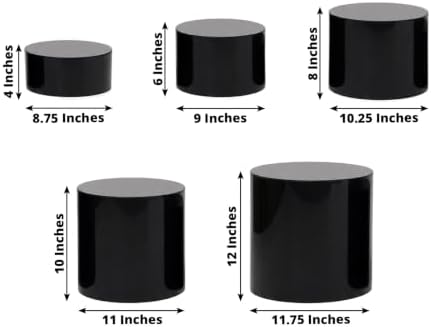 Set of 5 Acrylic Cake Stands 8.5", 9", 10", 11", 12" Round Cylinder Design Black - Display Risers for Weddings, alternate