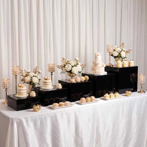 Set of 5 Black Acrylic Cake Risers, Square Dessert Display Stands for Buffets & Events - 4"-12" Tall x 8.5"-12", alternate