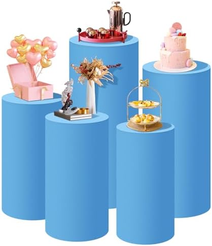 Set of 5 Blue Cylinder Stand Covers in fuchsia, pink, black, white, brown, green, baby blue