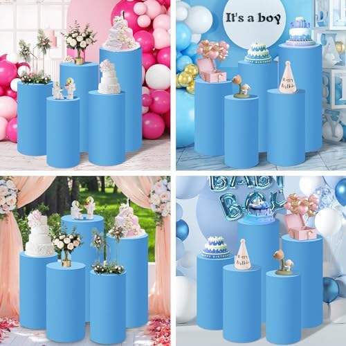 Set of 5 Blue Cylinder Stand Covers in fuchsia, pink, black, white, brown, green, baby blue, alternate view 7