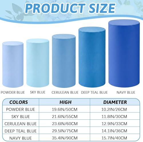 Set of 5 Blue Cylinder Stand Covers, Spandex Pedestal Stand in Blue Color, alternate view 3