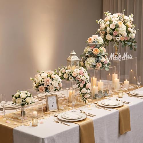Set of 5 Clear Acrylic Cake Risers, Square Dessert Display Stands for Buffets & Events - 4"-12" Tall x 8.5"-12", alternate