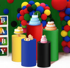 Set of 5 Color Cylinder Stand Covers, Spandex Pedestal Stand in Red Blue Yellow Green Black, alternate view 6
