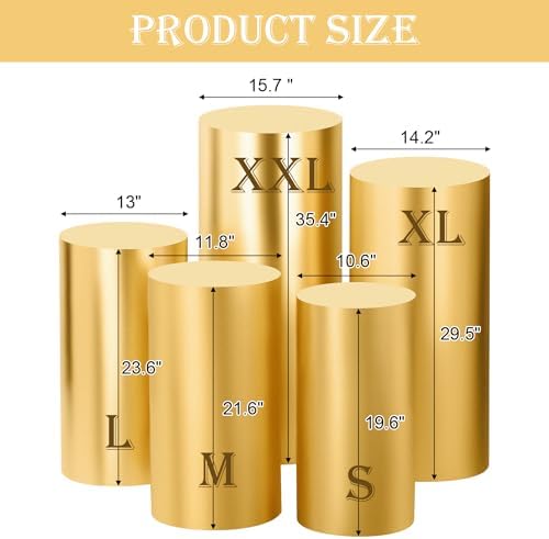Set of 5 - Gold Cylinder Pedestal Stand Covers in Gold, alternate view 3