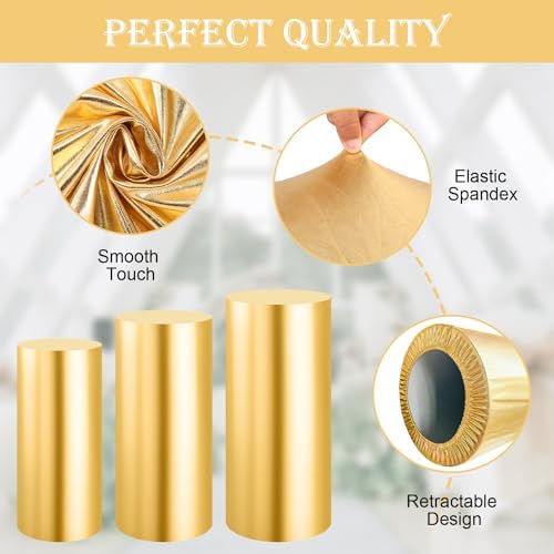 Set of 5 - Gold Cylinder Pedestal Stand Covers in Gold, alternate view 4