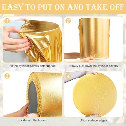 Set of 5 - Gold Cylinder Pedestal Stand Covers in Gold, alternate view 6