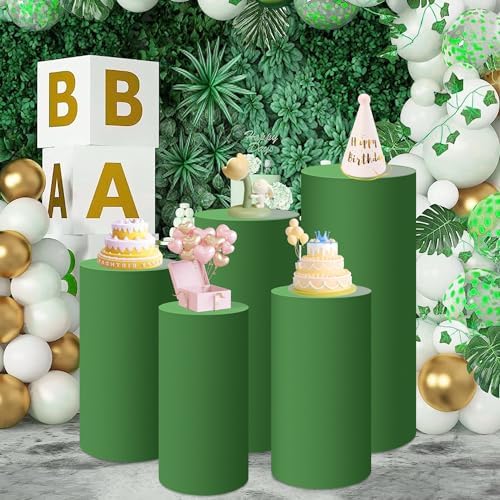 Set of 5 Green Cylinder Stand Covers in fuchsia, pink, black, white, brown, green, baby blue, alternate view 7