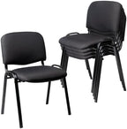 Set of 5 Pack Stackable Waiting Room Chairs Fabric Black Reception Chair Metal with Thickened Seat Back Cushion