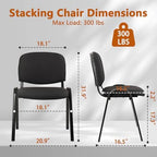 Set of 5 Pack Stackable Waiting Room Chairs Fabric Black Reception Chair Metal with Thickened Seat Back Cushion, alternate