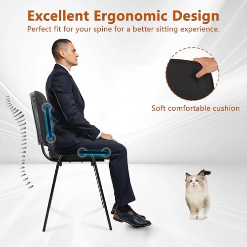Set of 5 Pack Stackable Waiting Room Chairs Fabric Black Reception Chair Metal with Thickened Seat Back Cushion, alternate