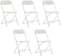 Set of 5 Pack, White Plastic Folding Chair Steel Frame Commercial High Capacity Event Chair Lightweight Set for