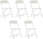 Set of 5 Pack, White Plastic Folding Chair Steel Frame Commercial High Capacity Event Chair Lightweight Set for