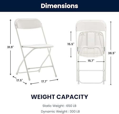 Set of 5 Pack, White Plastic Folding Chair Steel Frame Commercial High Capacity Event Chair Lightweight Set for, alternate