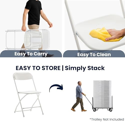 Set of 5 Pack, White Plastic Folding Chair Steel Frame Commercial High Capacity Event Chair Lightweight Set for, alternate