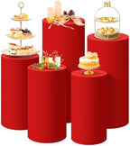 Set of 5 - Red Cylinder Pedestal Stand Covers in Red
