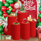 Set of 5 - Red Cylinder Pedestal Stand Covers in Red, alternate view 2