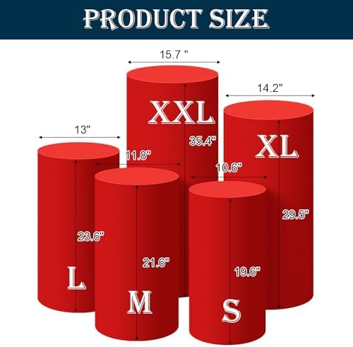 Set of 5 - Red Cylinder Pedestal Stand Covers in Red, alternate view 3