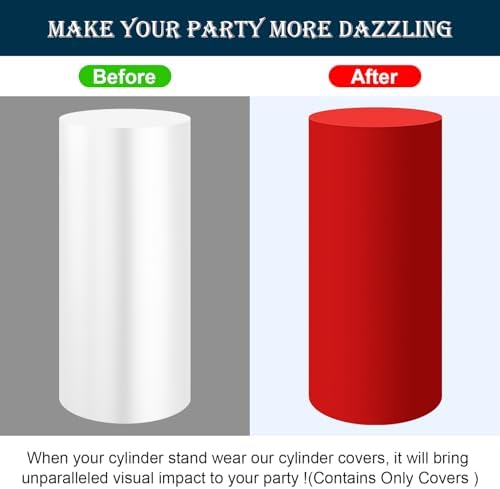 Set of 5 - Red Cylinder Pedestal Stand Covers in Red, alternate view 4