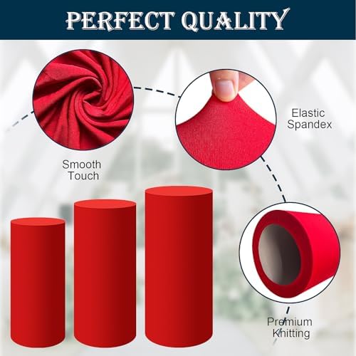 Set of 5 - Red Cylinder Pedestal Stand Covers in Red, alternate view 5
