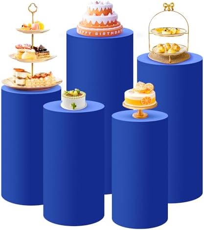 Set of 5 - Royal Blue Cylinder Pedestal Stand Covers in Royal Blue