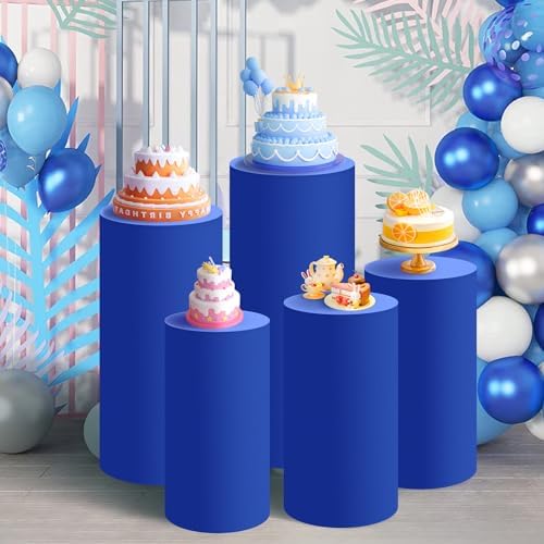 Set of 5 - Royal Blue Cylinder Pedestal Stand Covers in Royal Blue, alternate view 2