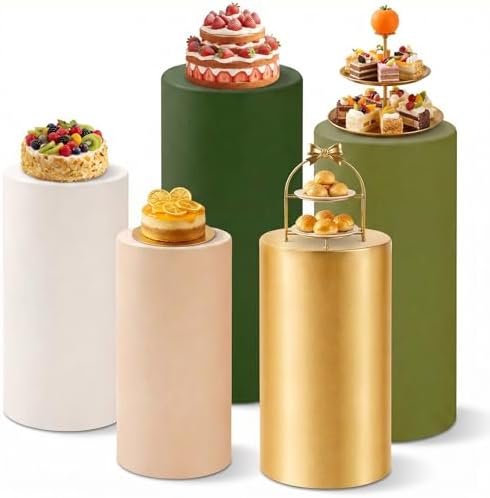 Set of 5 SageGreen Cylinder Stand Covers, Spandex Pedestal Stand in Sage Green Color