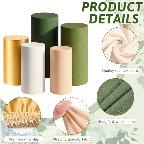 Set of 5 SageGreen Cylinder Stand Covers, Spandex Pedestal Stand in Sage Green Color, alternate view 2