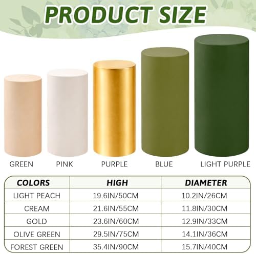 Set of 5 SageGreen Cylinder Stand Covers, Spandex Pedestal Stand in Sage Green Color, alternate view 3