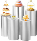 Set of 5 - Silver Cylinder Pedestal Stand Covers in Silver