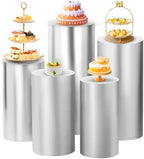 Set of 5 - Silver Cylinder Pedestal Stand Covers in Silver