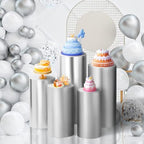 Set of 5 - Silver Cylinder Pedestal Stand Covers in Silver, alternate view 2