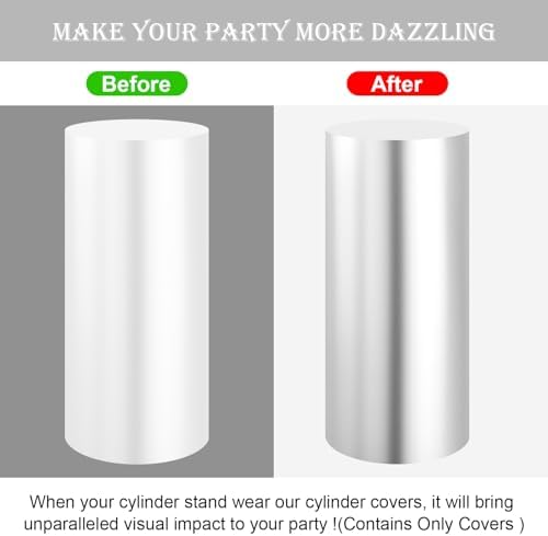 Set of 5 - Silver Cylinder Pedestal Stand Covers in Silver, alternate view 5