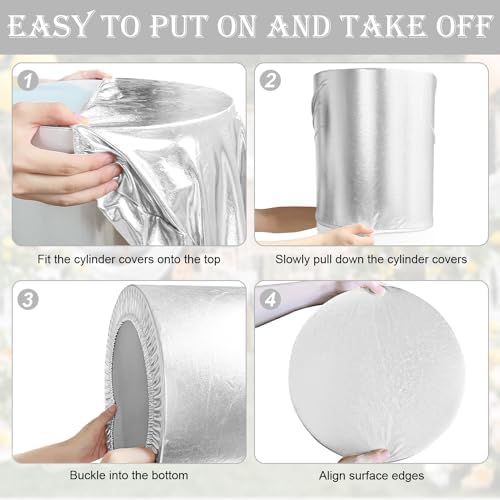 Set of 5 - Silver Cylinder Pedestal Stand Covers in Silver, alternate view 6