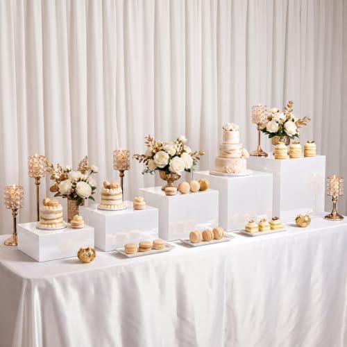 Set of 5 White Acrylic Cake Risers, Square Dessert Display Stands for Buffets & Events - 4"-12" Tall x 8.5"-12", alternate