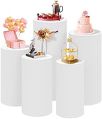 Set of 5 White Cylinder Stand Covers in fuchsia, pink, black, white, brown, green, baby blue