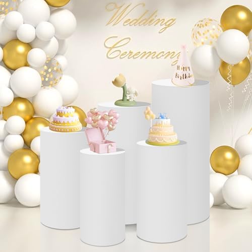 Set of 5 White Cylinder Stand Covers in fuchsia, pink, black, white, brown, green, baby blue, alternate view 2