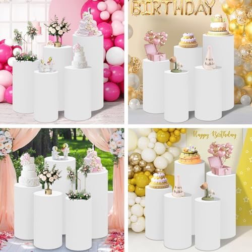 Set of 5 White Cylinder Stand Covers in fuchsia, pink, black, white, brown, green, baby blue, alternate view 7