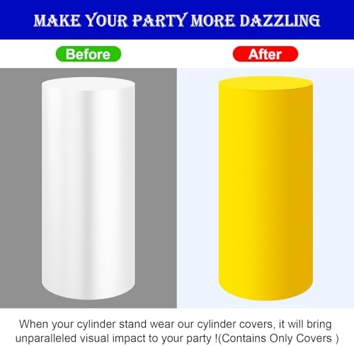 Set of 5 - Yellow Cylinder Pedestal Stand Covers in Yellow, alternate view 3