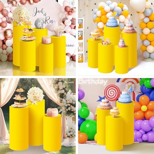 Set of 5 - Yellow Cylinder Pedestal Stand Covers in Yellow, alternate view 6