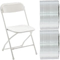 Set of 50, Indoor Outdoor White Plastic Folding Chairs Stacking Steel Frame Commercial 650LB Weight Capacity
