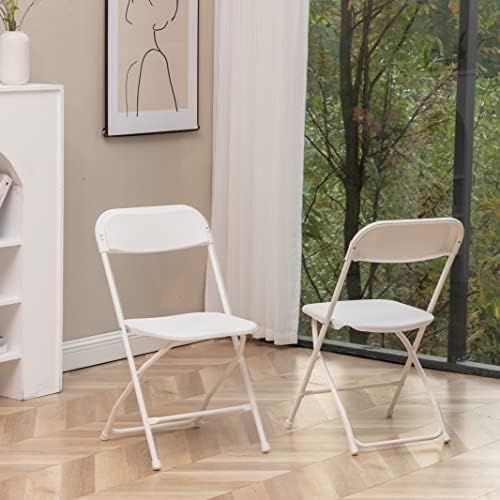 Set of 50, Indoor Outdoor White Plastic Folding Chairs Stacking Steel Frame Commercial 650LB Weight Capacity, alternate view
