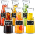 Set of 6 Glass Carafe with Lid, 1 Liter Beverage Serveware Carafe, Clear Glass Pitcher for Mimosa Bar, Brunch